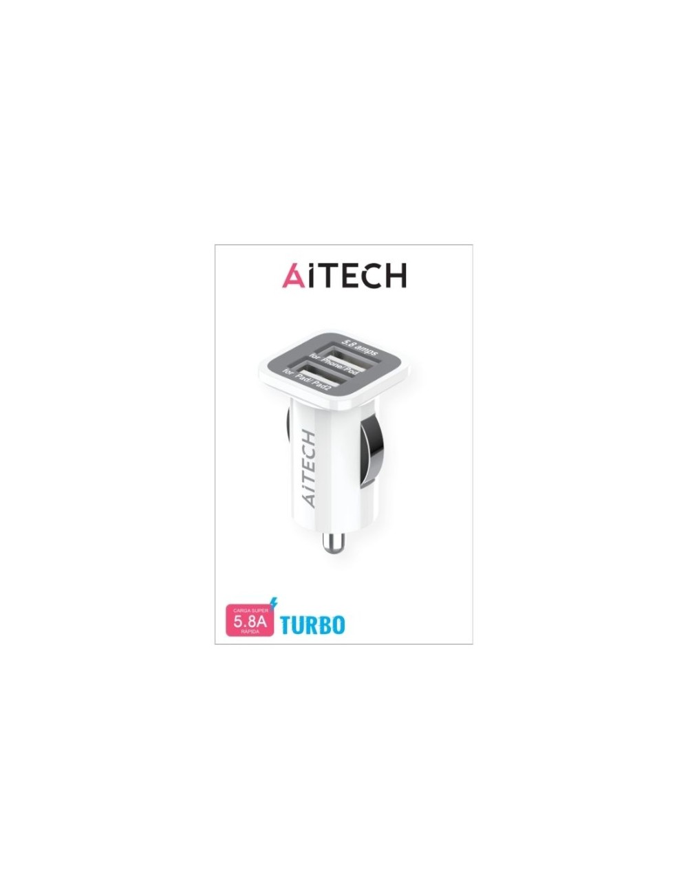 Cargador De Auto Aitech Carga Rápida 5.8A 2 Usb Blanco