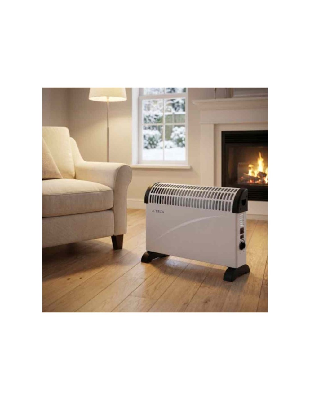 CALEFACTOR ELÉCTRICO PANEL AITECH 2000W CALOR POR CONVECCIÓN, CON SISTEMA TURBO Y TERMOSTATO REGULABLE BLANCO