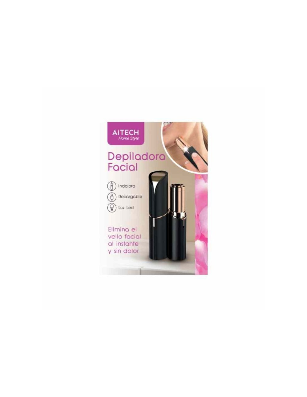 DEPILADORA FACIAL AITECH REMOVEDOR DE VELLO SIN DOLOR RECARGABLE USB CON FORMA DE LAPIZ LABIAL NEGRA