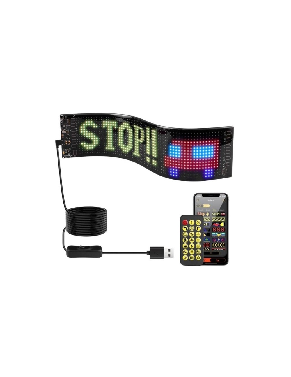 CARTEL LED RGB PROGRAMABLE CON CONTROL REMOTO A PRUEBA DE AGUA 10X34CM