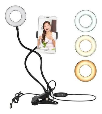 SOPORTE PINZA PARA CELULAR CON ARO LUZ RL90