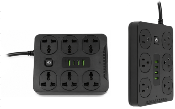 ZAPATILLA DE 2 METROS 6 TOMAS CON ENTRADAS USB Y USB-C NEGRO