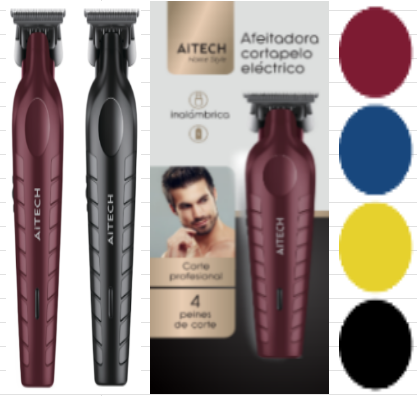 MAQUINA CORTAR PELO/AFEITADORA ELECTRICA INALAMBRICA AITECH CON CUATRO PEINES DE CORTE E INDICADOR LUMINOSO DE BATERIA COLORES SURTIDOS