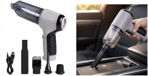 MINI ASPIRADORA Y SOPLADORA DE MANO PARA AUTO PORTATIL 4 CABEZALES CON REDUCCION DE RUIDO Y FILTRO LAVABLE 120W COLORES SURTIDOS