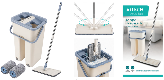 MOPA PLANA AITECH TRAPEADOR GIRATORIO CON BALDE CENTRIFUGADOR
