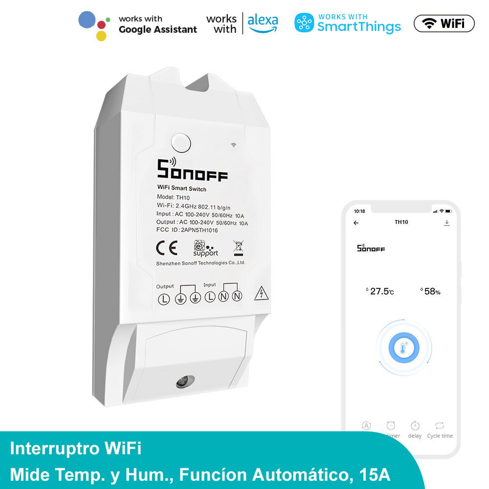 Interruptor inalámbrico WiFi TH16 con monitor de  temperatura y humedad