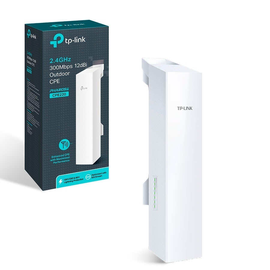 EXTENSOR DE RANGO TP-LINK OUTDOOR CPE-220 300MBPS 12DBI 2.4GHZ