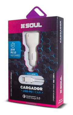 FUENTE 12V SOUL POWER CAR CON CABLE IPHONE