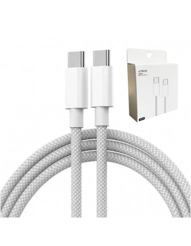 Cable Aitech Mallado Súper Rápido 60W Tipo C a Tipo C 1m Blanco