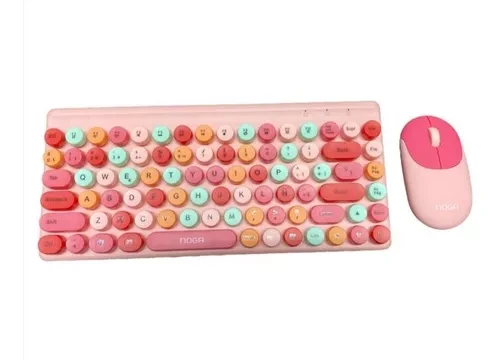 Combo Inalámbrico 2.4G Teclado y Mouse Noga Rosa Letras redondas de colores