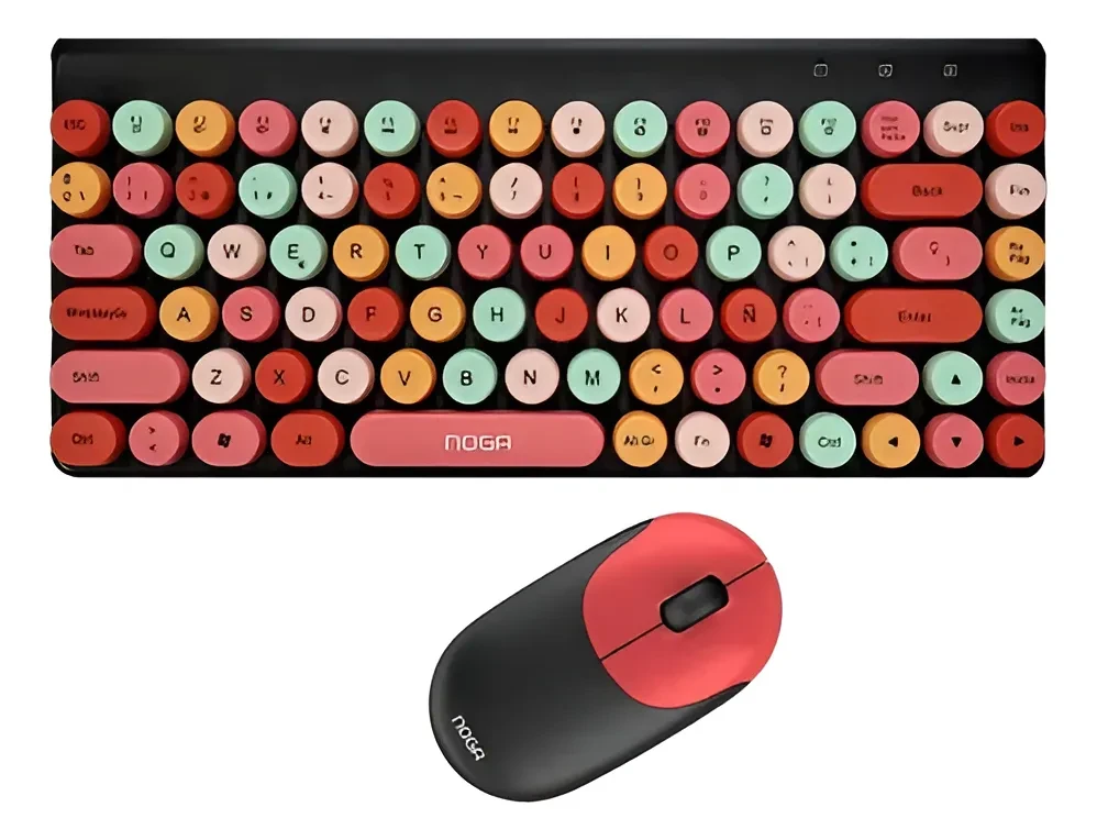 Combo Inalámbrico 2.4G Teclado y Mouse Noga Negro Letras redondas de colores
