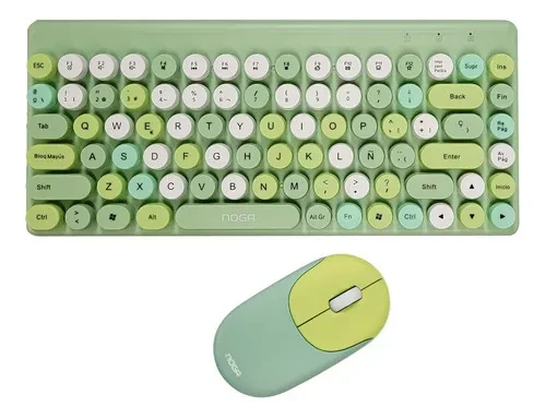 Combo Inalámbrico 2.4G Teclado y Mouse Noga verde Letras redondas de colores