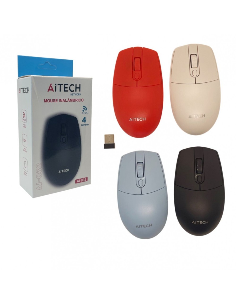 Mouse Aitech Inalámbrico AI-032 4 Botones 2.4Ghz